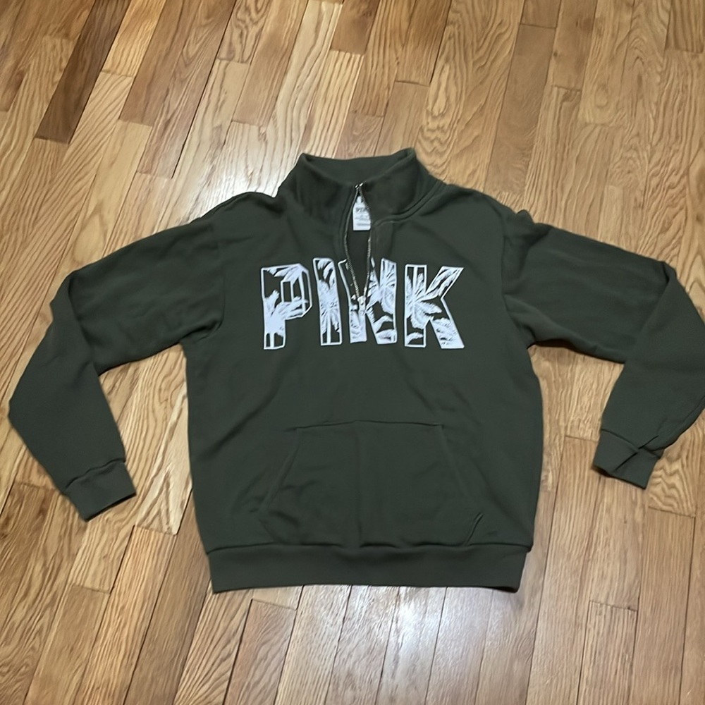 PINK Victoria's Secret Half Zip Olive Green Sweatshirt